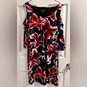 Connected Apparel Vibrant Floral Cold Shoulder Midi Dress